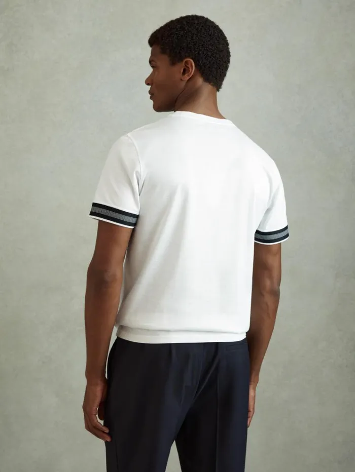 REISS TShirts Men Mercerised Cotton Striped TShirt White