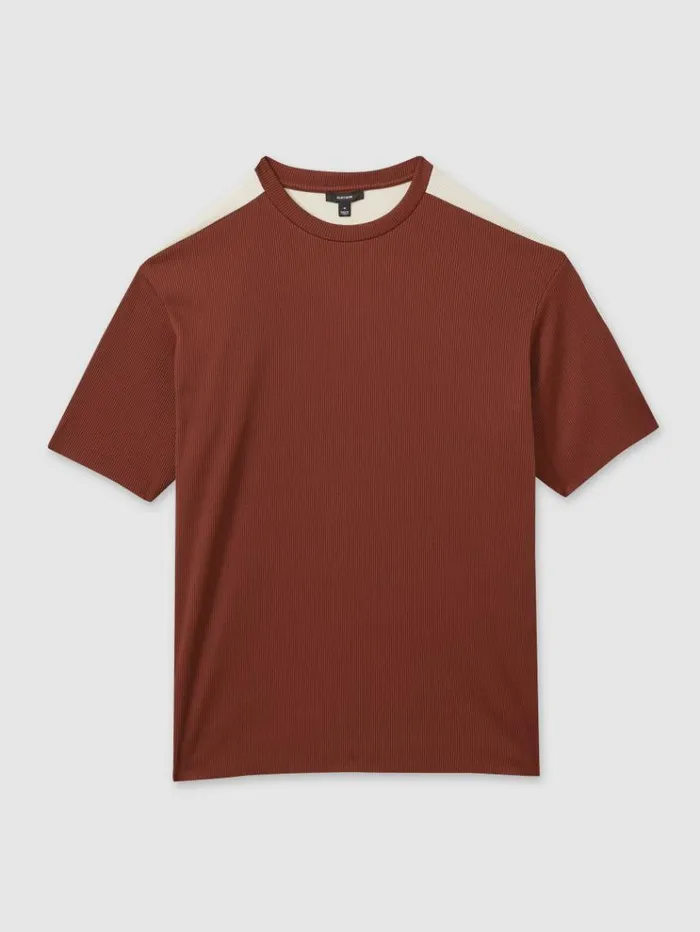 REISS TShirts Men Oversized Plisse Crew Neck TShirt Rust Redoff White