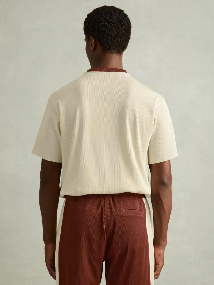 REISS TShirts Men Oversized Plisse Crew Neck TShirt Rust Redoff White