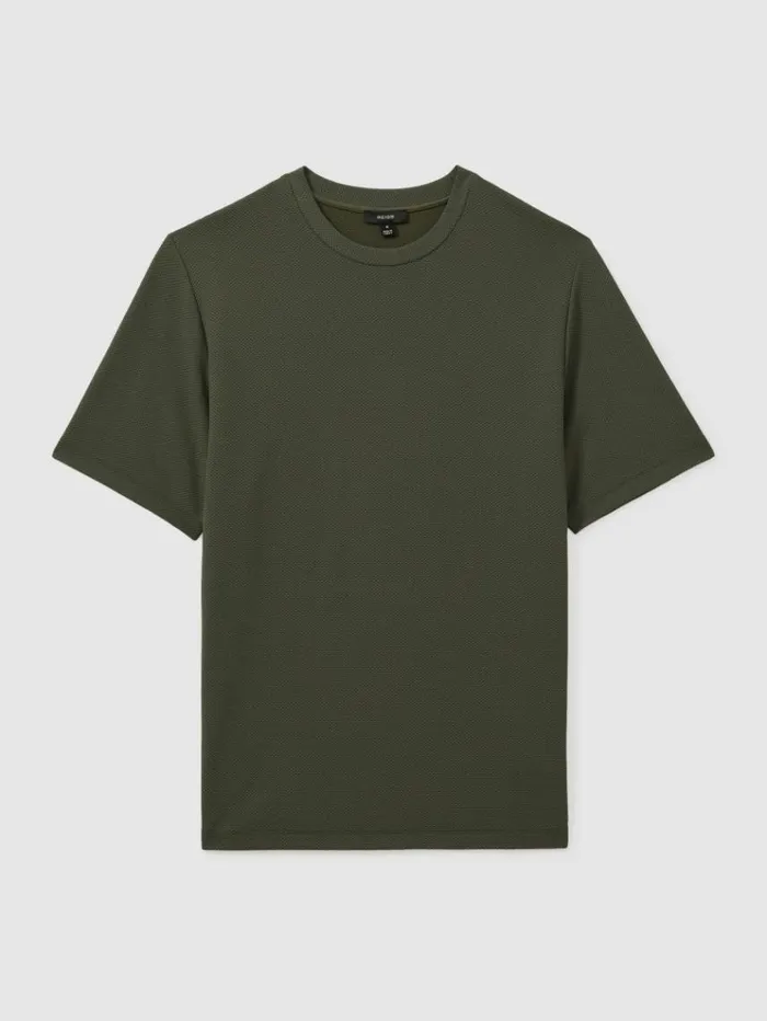 REISS TShirts Men Textured Crew Neck TShirt Green Smoke