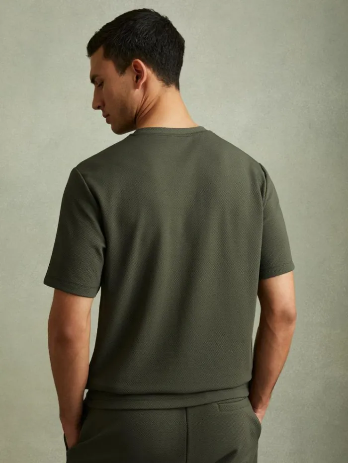REISS TShirts Men Textured Crew Neck TShirt Green Smoke