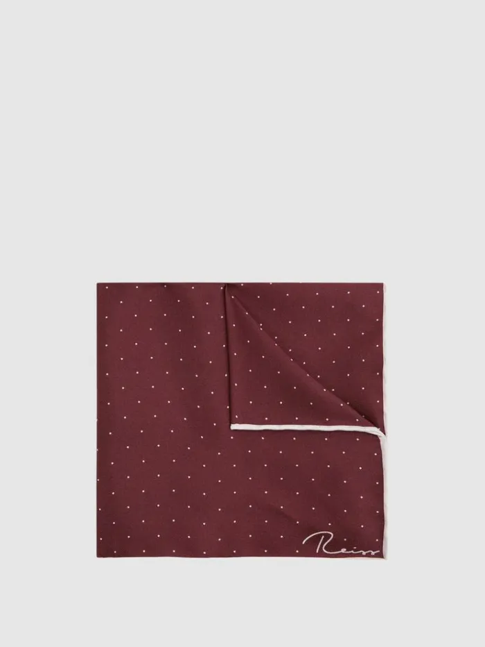 REISS Ties and Pocket Squares Men Polka Dot Silk Pocket Square Burgundy