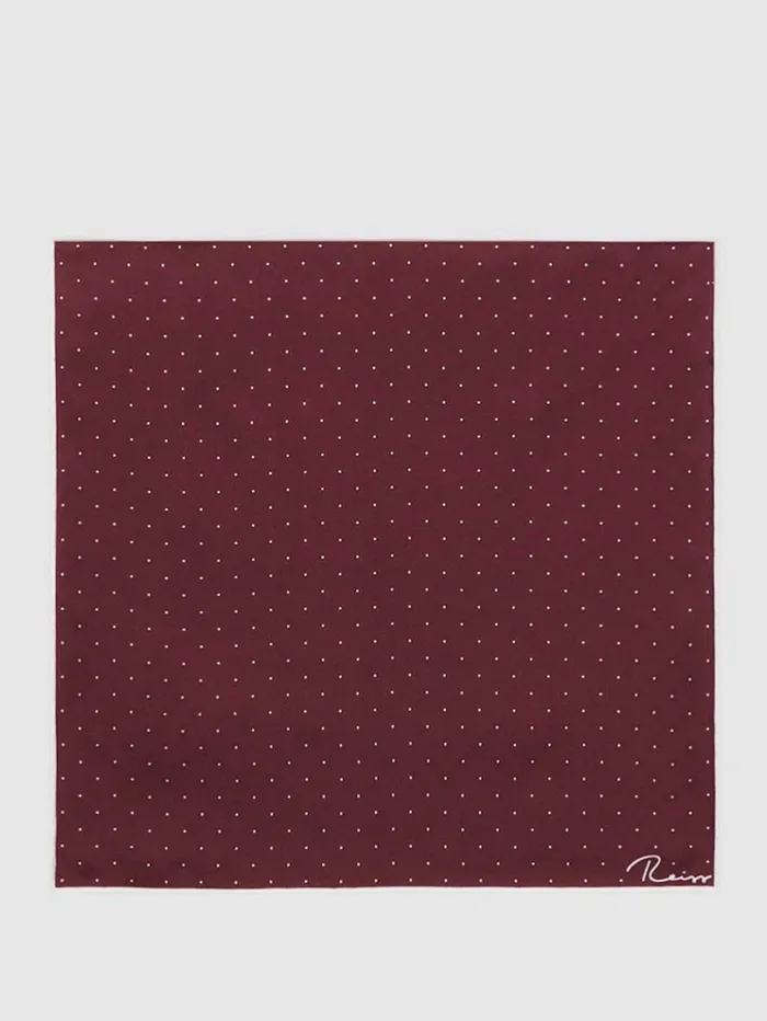 REISS Ties and Pocket Squares Men Polka Dot Silk Pocket Square Burgundy