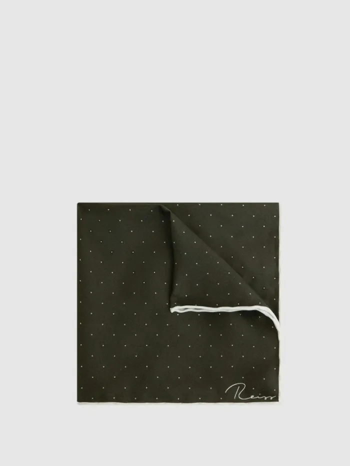 REISS Ties and Pocket Squares Men Polka Dot Silk Pocket Square Dark Green