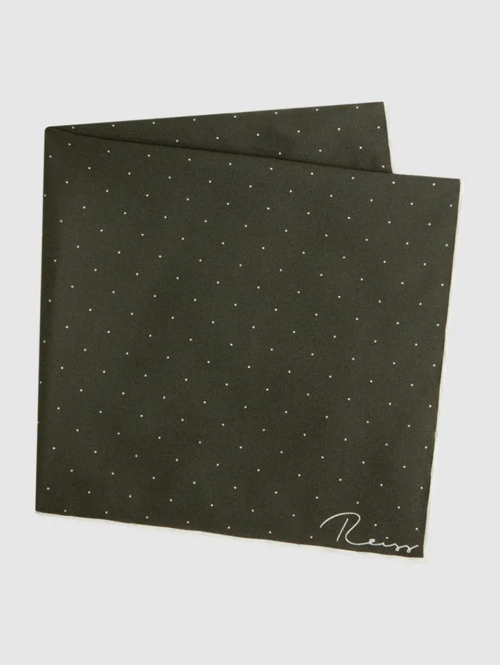 REISS Ties and Pocket Squares Men Polka Dot Silk Pocket Square Dark Green
