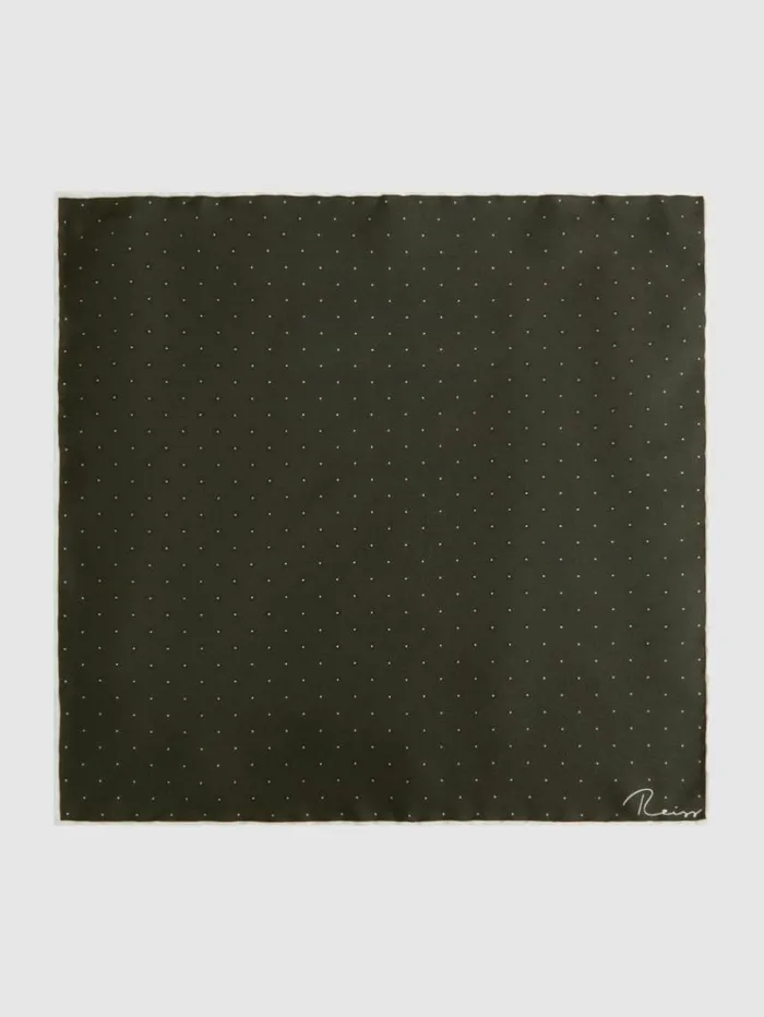 REISS Ties and Pocket Squares Men Polka Dot Silk Pocket Square Dark Green