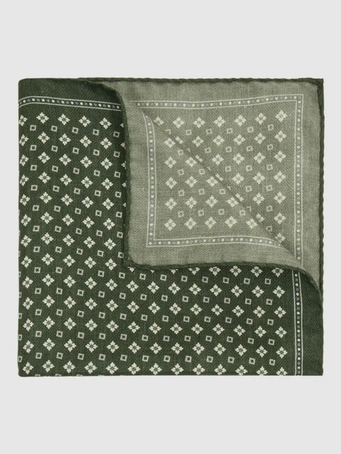 REISS Ties and Pocket Squares Men Reversible Silk Pocket Square Olive