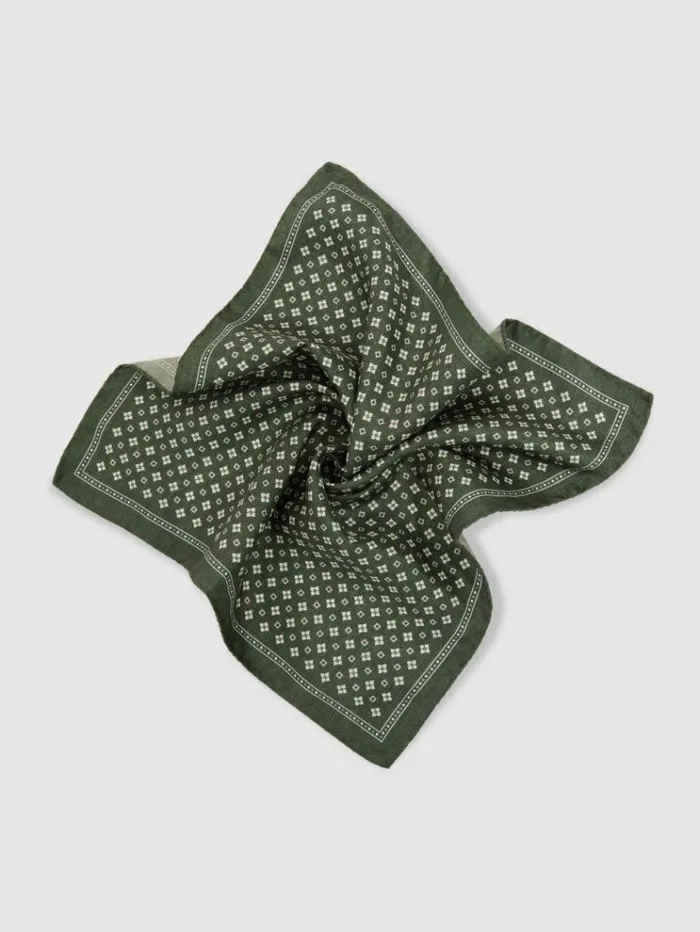 REISS Ties and Pocket Squares Men Reversible Silk Pocket Square Olive