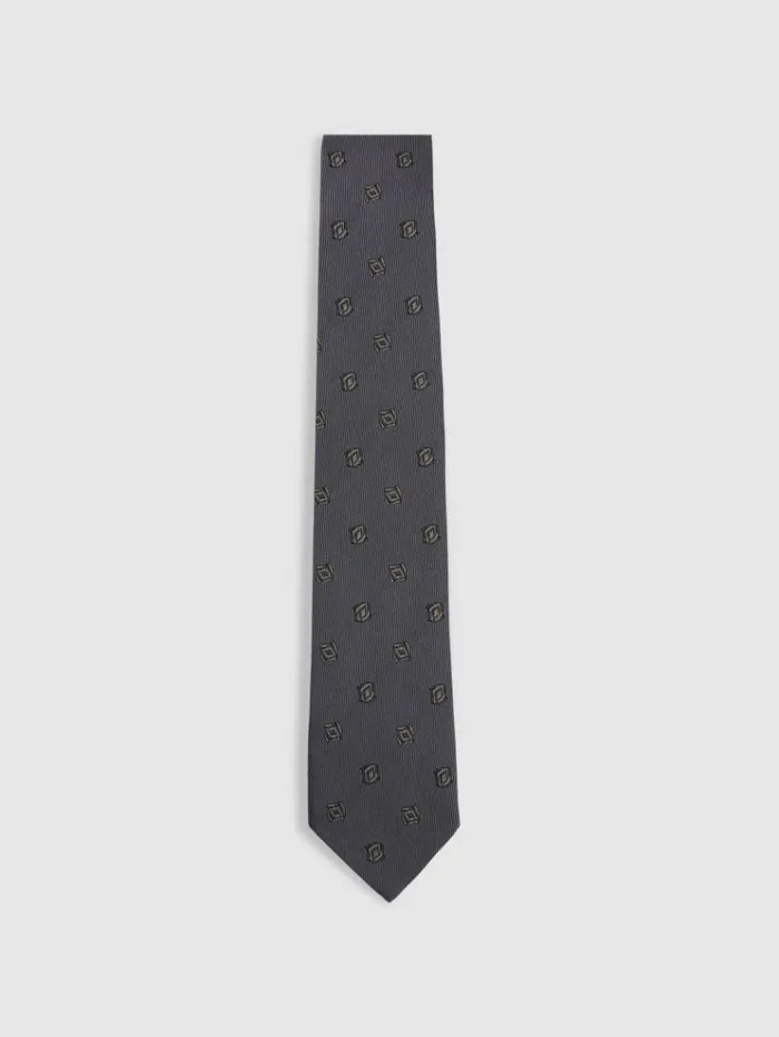 REISS Ties and Pocket Squares Men Silk Blend Jacquard Tie Steel Blue