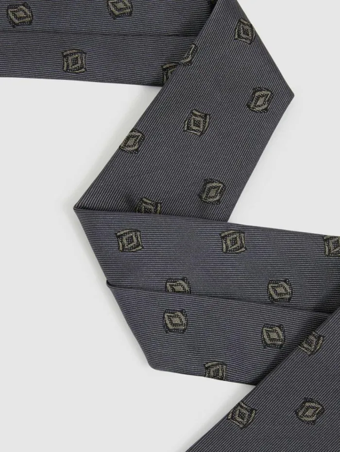 REISS Ties and Pocket Squares Men Silk Blend Jacquard Tie Steel Blue