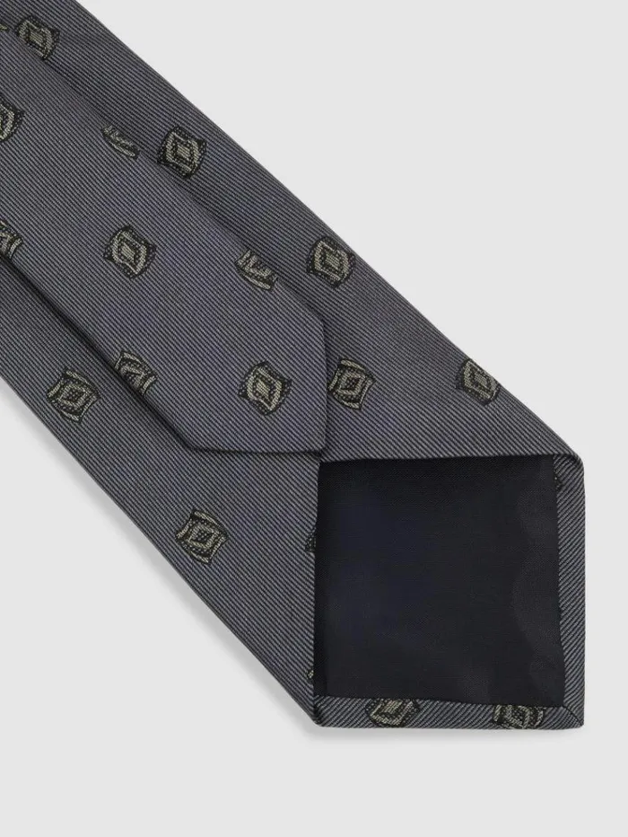 REISS Ties and Pocket Squares Men Silk Blend Jacquard Tie Steel Blue