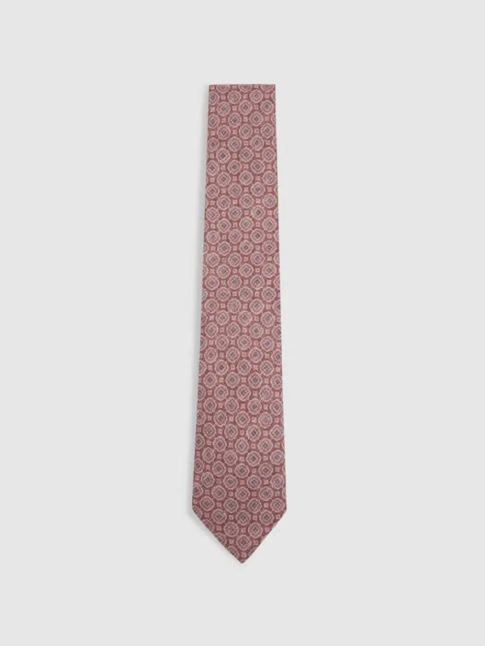 REISS Ties and Pocket Squares Men Silk Floral Medallion Tie Dusty Pink