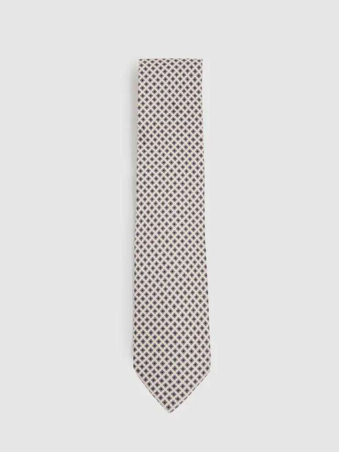 REISS Ties and Pocket Squares Men Silk Floral Tie Ivory