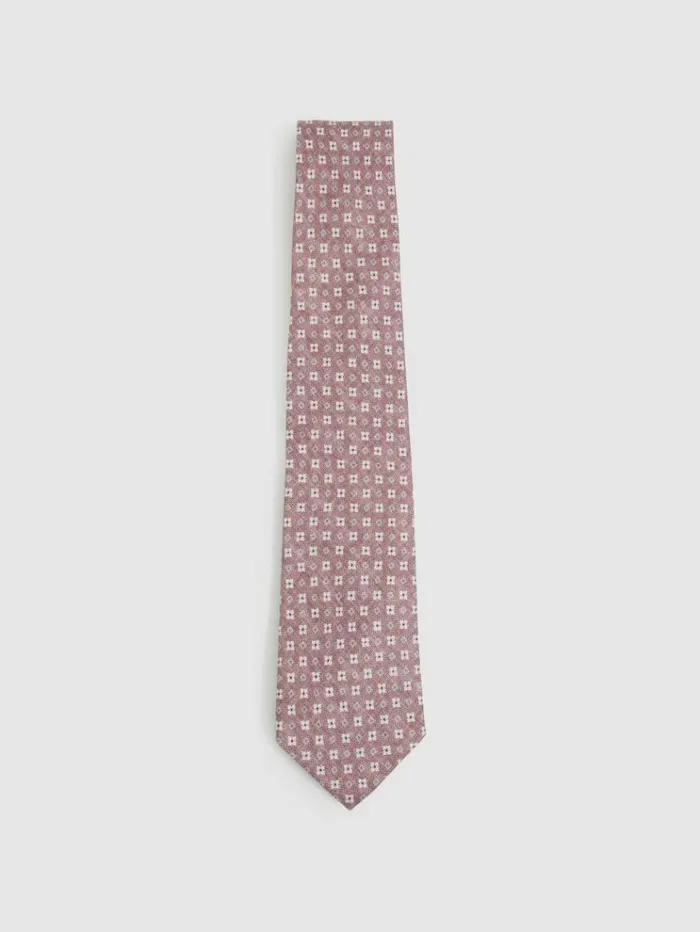 REISS Ties and Pocket Squares Men Silk Medallion Print Tie Dusty Pink