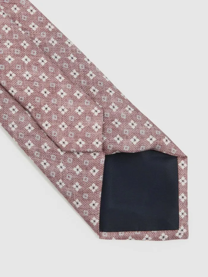 REISS Ties and Pocket Squares Men Silk Medallion Print Tie Dusty Pink