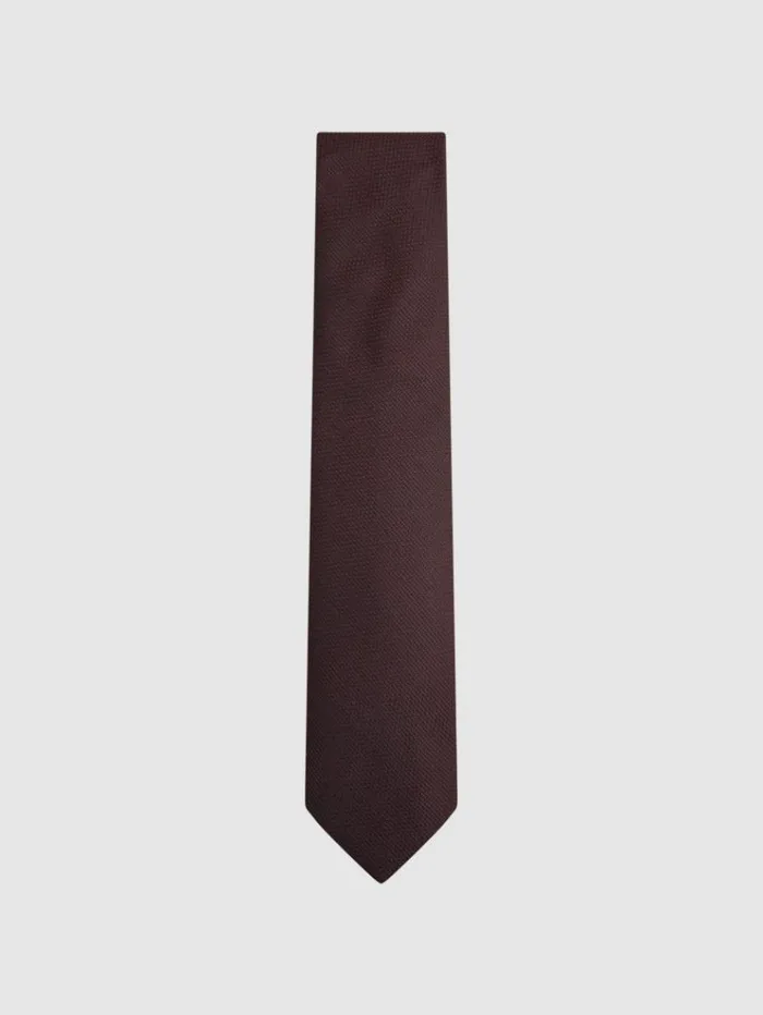 REISS Ties and Pocket Squares Men Textured Silk Blend Tie Burgundy