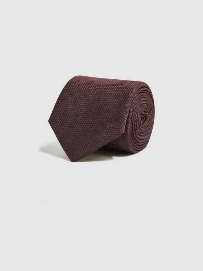 REISS Ties and Pocket Squares Men Textured Silk Blend Tie Burgundy