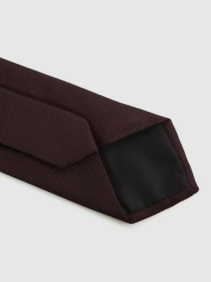 REISS Ties and Pocket Squares Men Textured Silk Blend Tie Burgundy