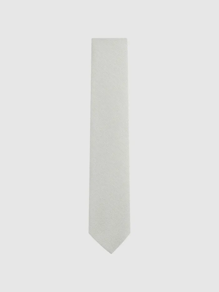 REISS Ties and Pocket Squares Men Textured Silk Blend Tie Silver