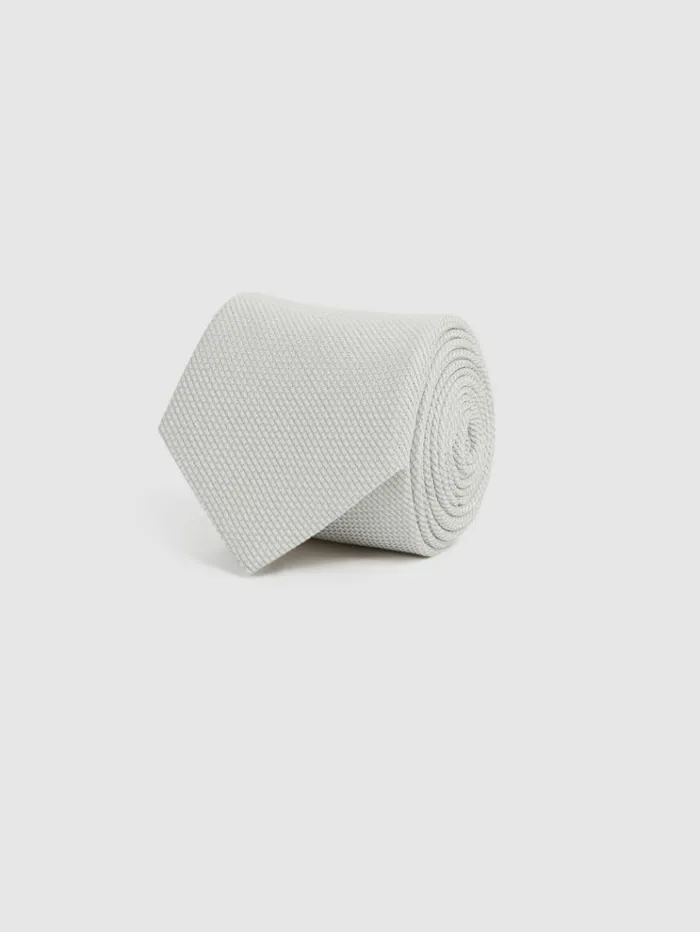 REISS Ties and Pocket Squares Men Textured Silk Blend Tie Silver