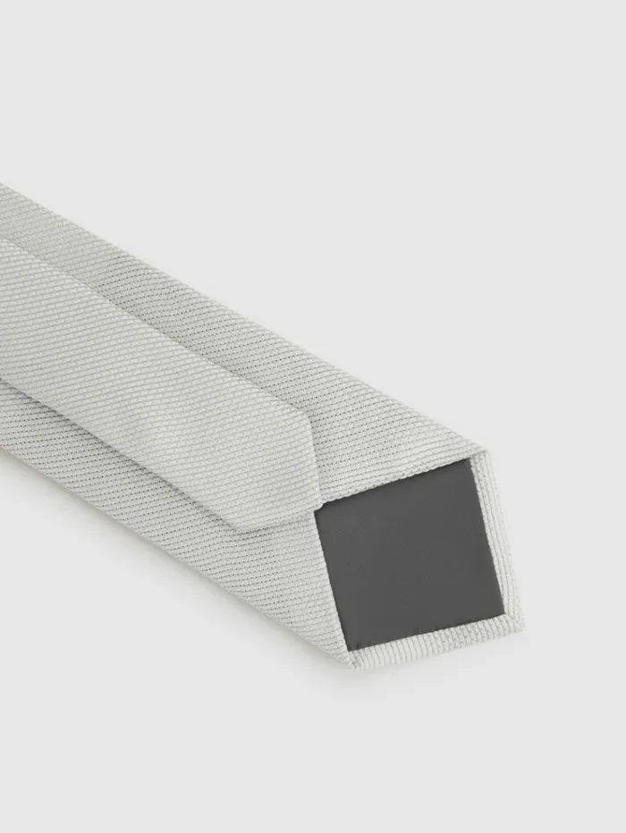 REISS Ties and Pocket Squares Men Textured Silk Blend Tie Silver