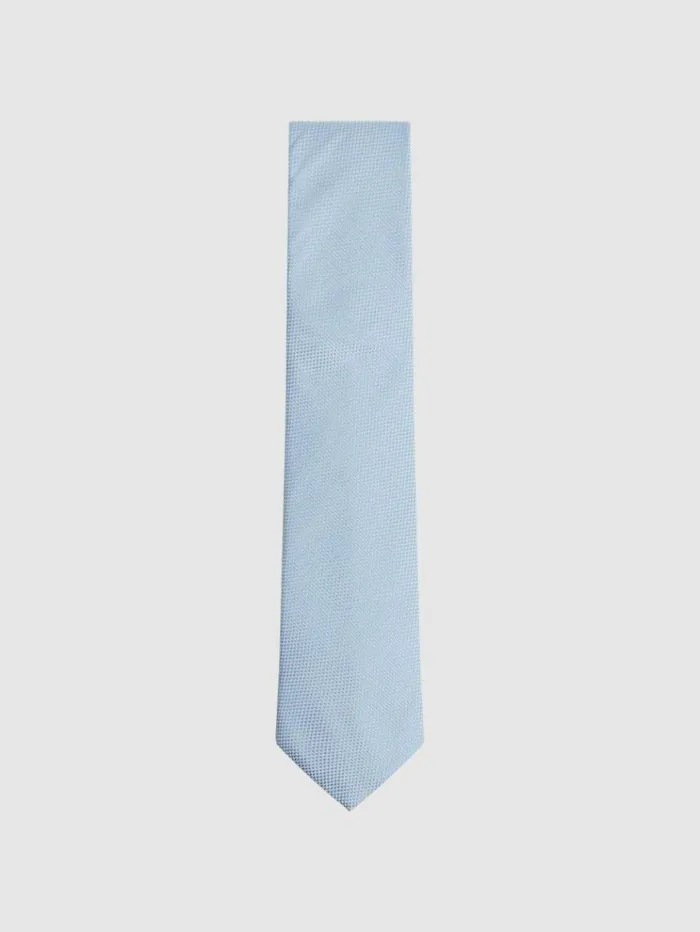 REISS Ties and Pocket Squares Men Textured Silk Blend Tie Soft Blue