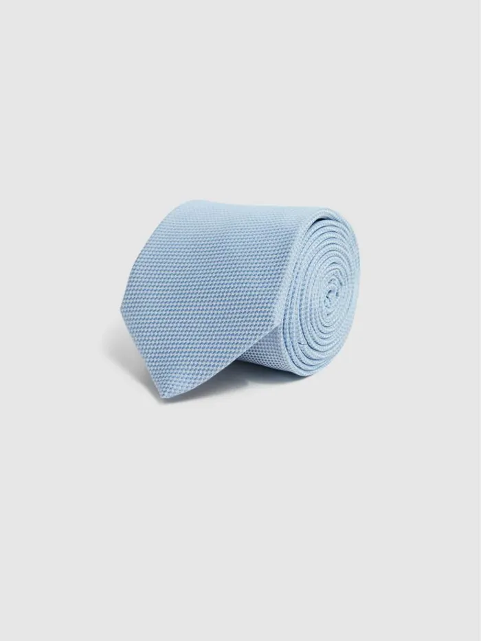 REISS Ties and Pocket Squares Men Textured Silk Blend Tie Soft Blue