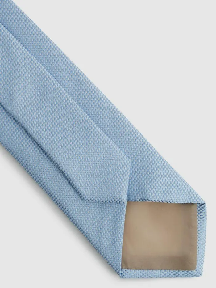 REISS Ties and Pocket Squares Men Textured Silk Blend Tie Soft Blue