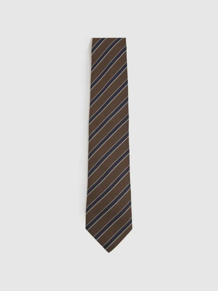 REISS Ties and Pocket Squares Men Textured Striped Tie Tobacconavy