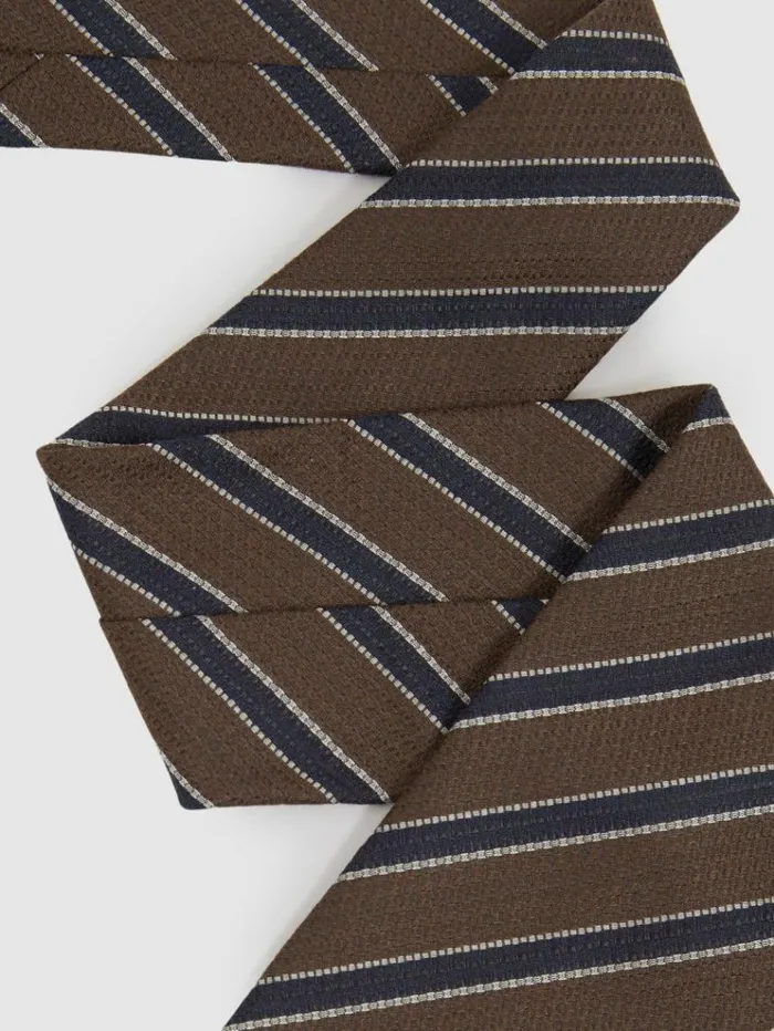 REISS Ties and Pocket Squares Men Textured Striped Tie Tobacconavy