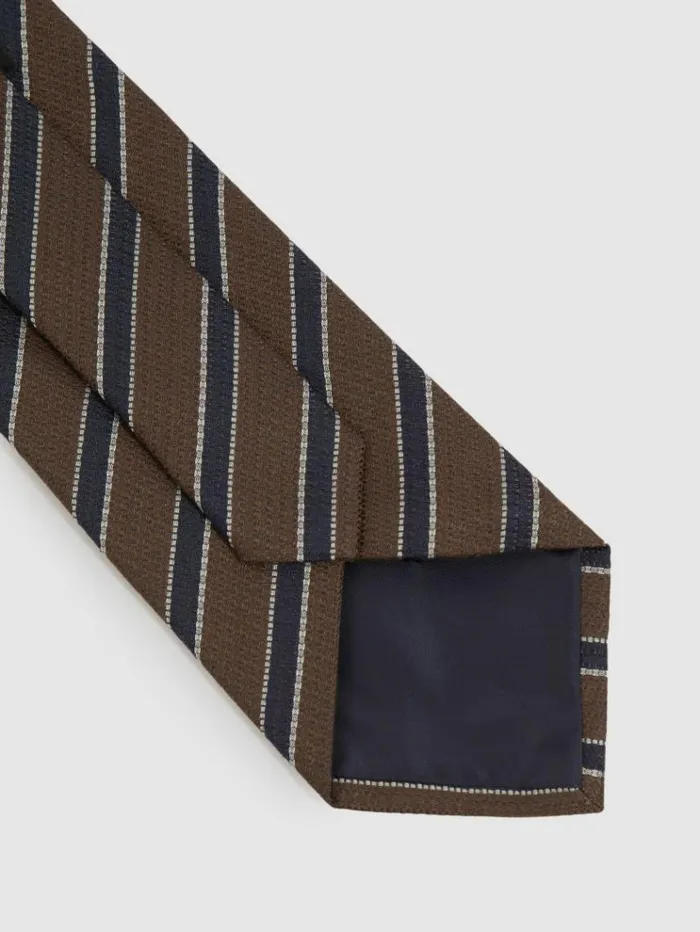 REISS Ties and Pocket Squares Men Textured Striped Tie Tobacconavy