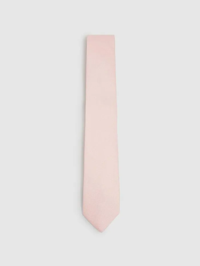 REISS Ties and Pocket Squares Men Textured Tie With Silk Light Pink