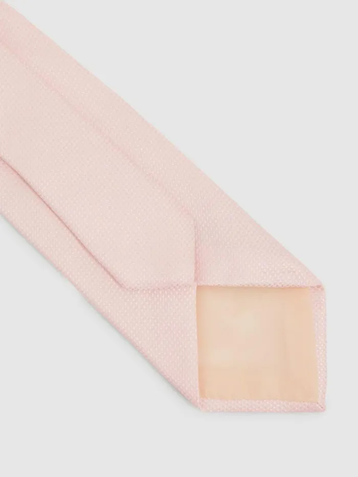 REISS Ties and Pocket Squares Men Textured Tie With Silk Light Pink