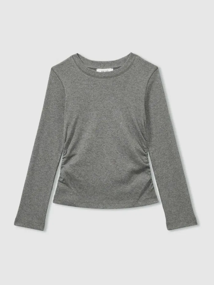 REISS Tops and TShirts Children Cotton Blend Ruched TShirt Grey