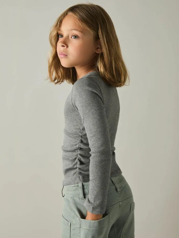 REISS Tops and TShirts Children Cotton Blend Ruched TShirt Grey