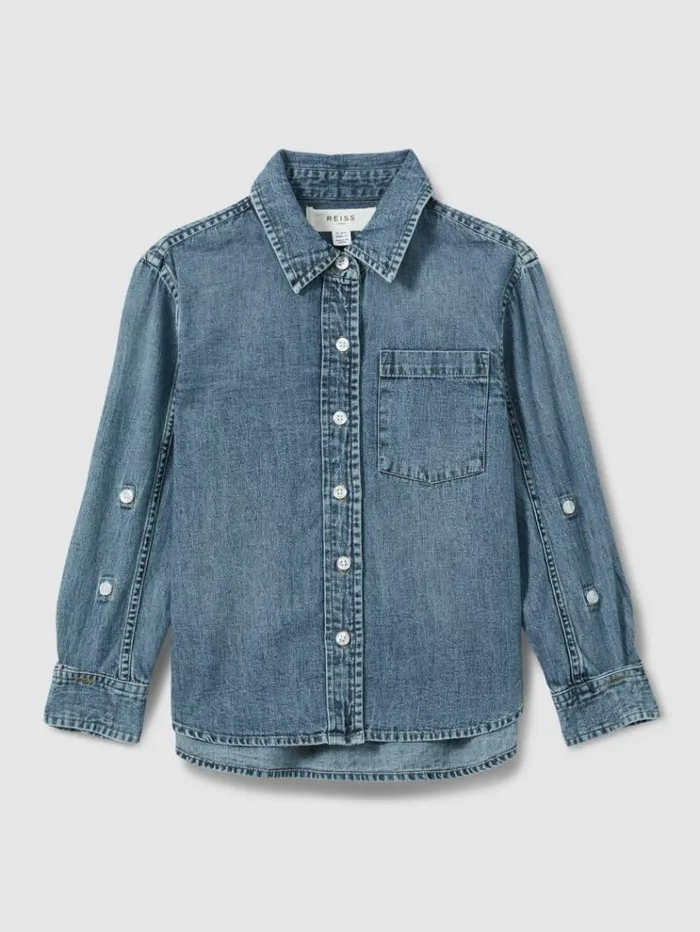 REISS Tops and TShirts Children Denim ButtonThrough Shirt Blue