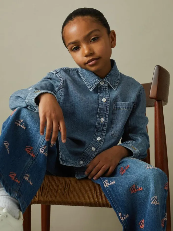 REISS Tops and TShirts Children Denim ButtonThrough Shirt Blue