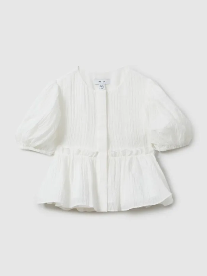 REISS Tops and TShirts Children Puff Sleeve Peplum Top Ivory