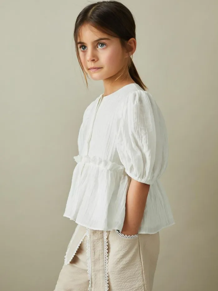 REISS Tops and TShirts Children Puff Sleeve Peplum Top Ivory