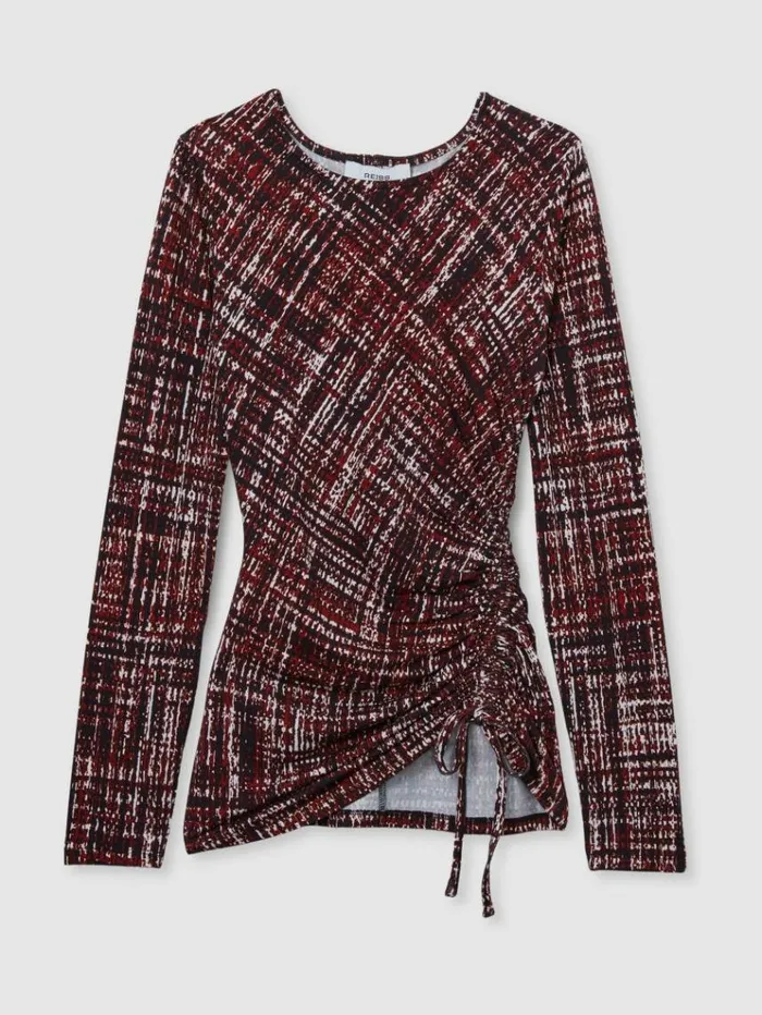 REISS Tops Women AbstractPrint RuchedJersey Top Red