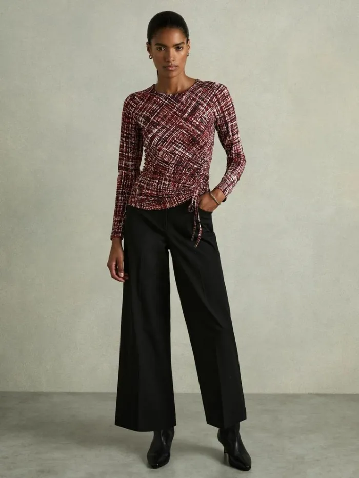 REISS Tops Women AbstractPrint RuchedJersey Top Red