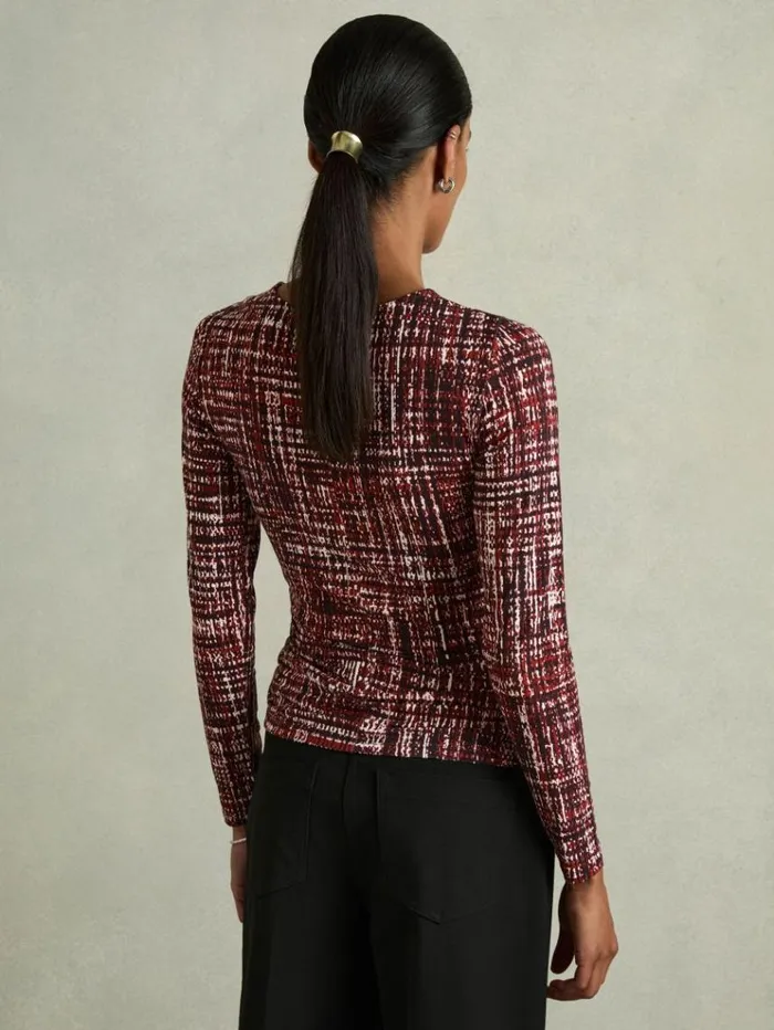 REISS Tops Women AbstractPrint RuchedJersey Top Red