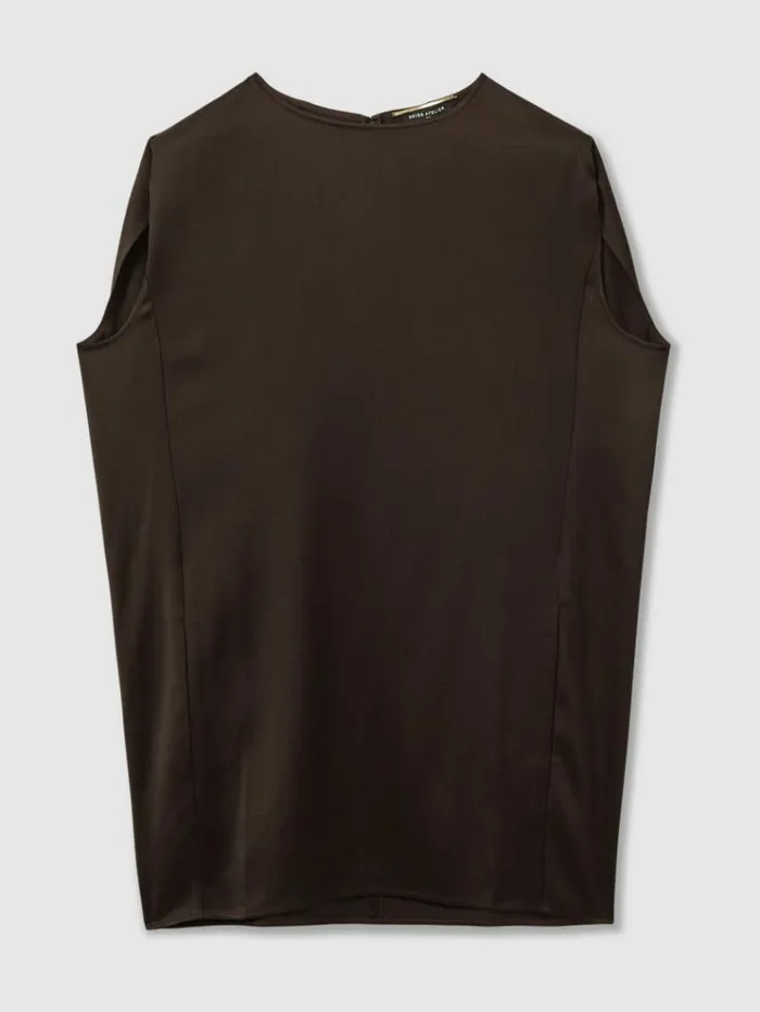 REISS Tops Women Atelier Satin Tunic Top With Wool Chocolate