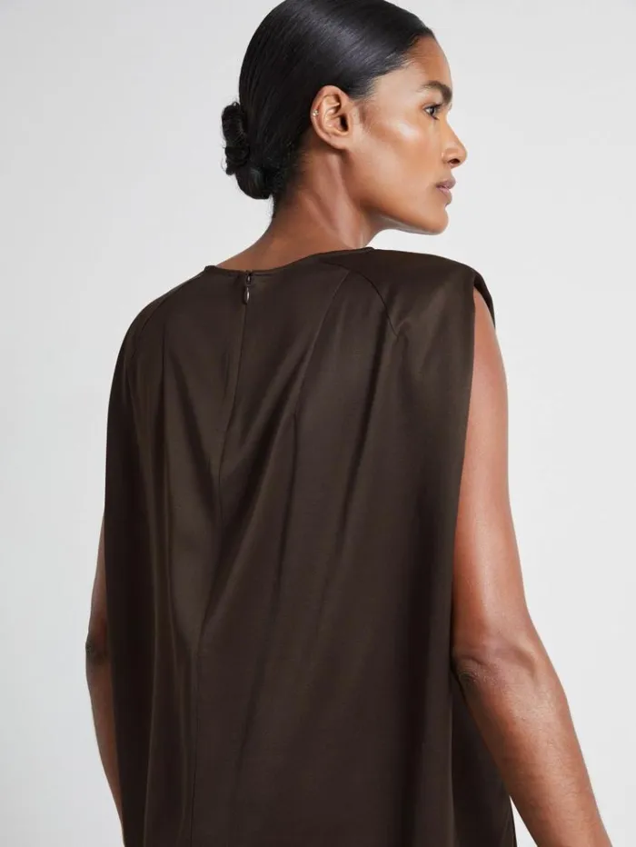 REISS Tops Women Atelier Satin Tunic Top With Wool Chocolate