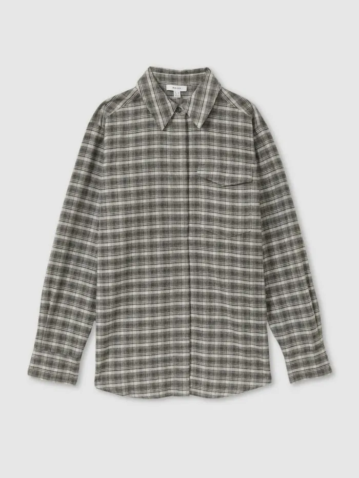 REISS Tops Women Checked ButtonThrough Shirt Grey