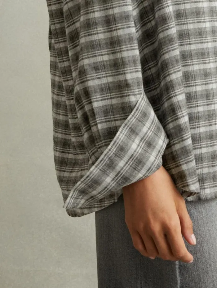 REISS Tops Women Checked ButtonThrough Shirt Grey