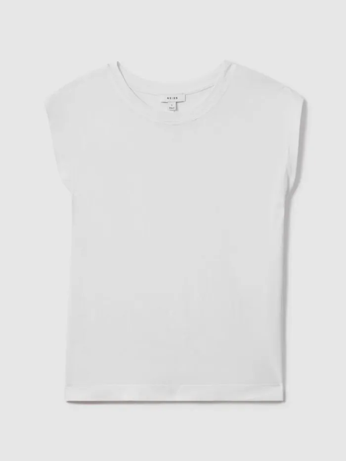 REISS Tops Women Cotton Capped Sleeve TShirt White
