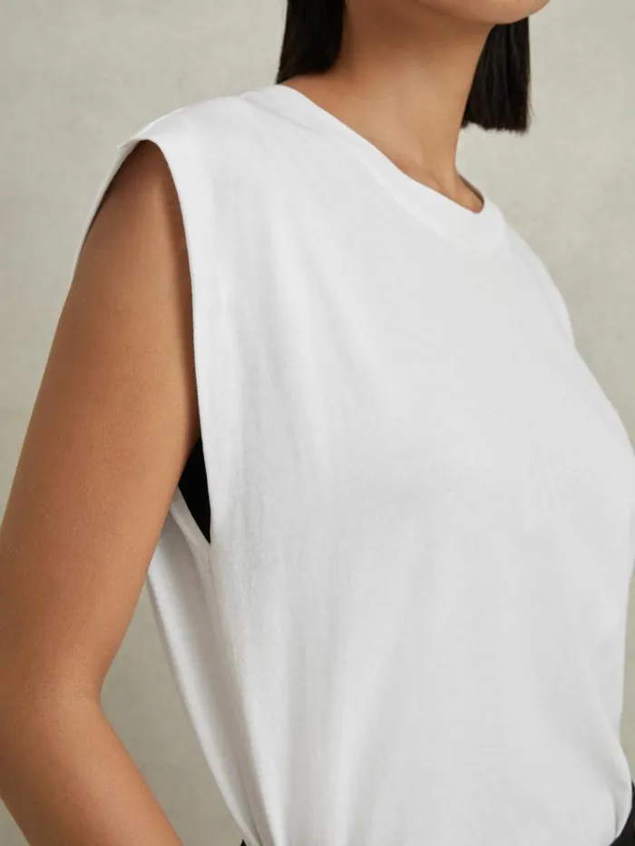 REISS Tops Women Cotton Capped Sleeve TShirt White