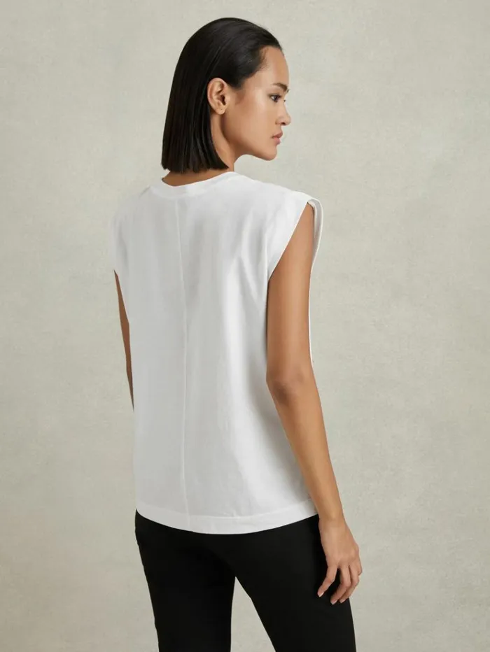 REISS Tops Women Cotton Capped Sleeve TShirt White