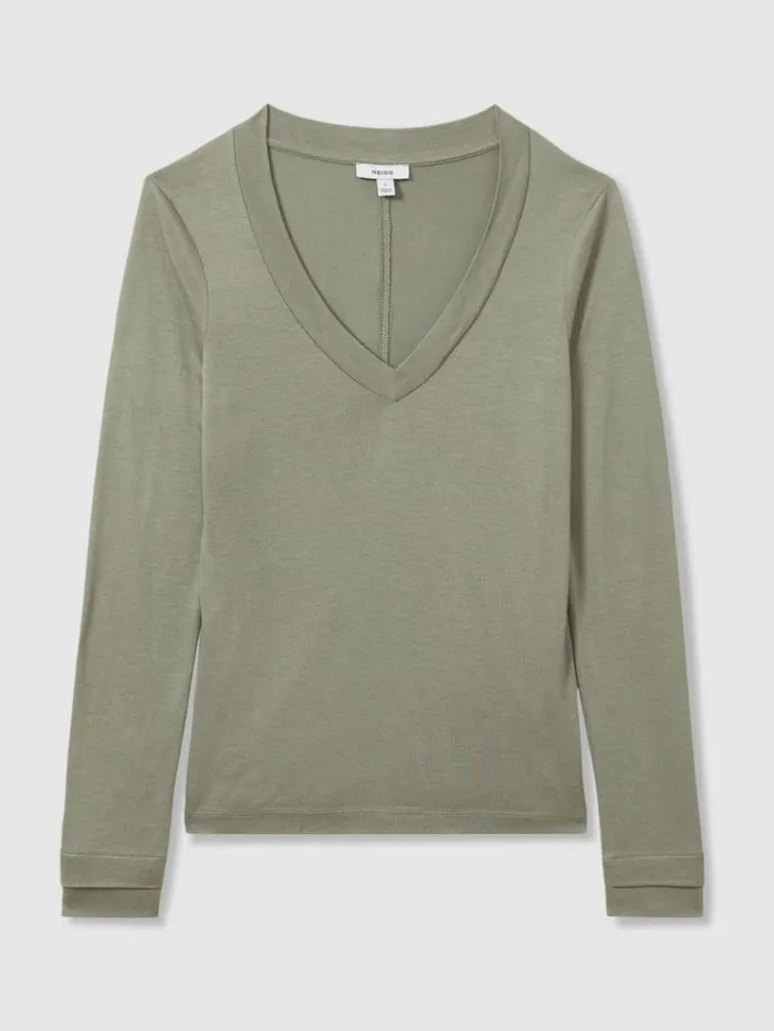 REISS Tops Women Jersey VNeck Top Sage